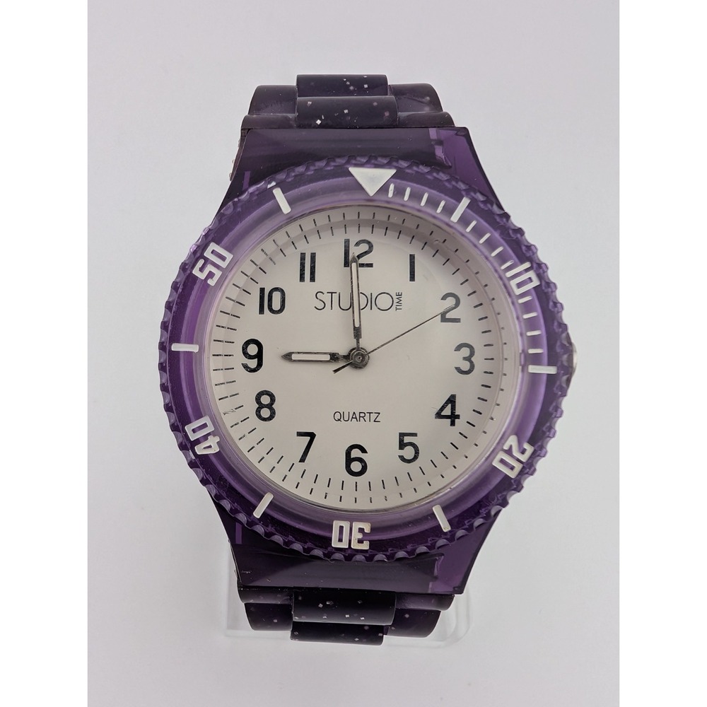 Studio Time Watch Women 42mm Case Rotating Bezel Purple Band- New Battery